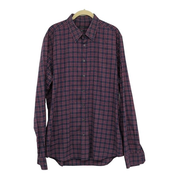 Gucci Men's Burgundy Plaid Checkered Long Sleeve Button Up Cotton Shirt size 17 - Picture 2 of 14